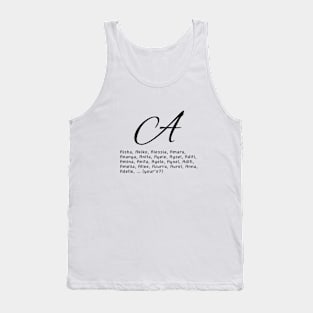 Women's names from over the world  that start with letter A (black writting) Tank Top